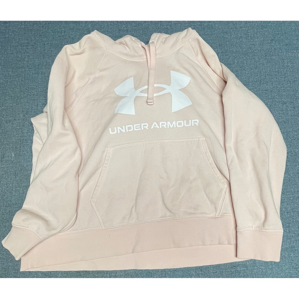 Under Armour Women Pink Rival Fleece Logo Hoodie Sweatshirt 1X Loose Fit